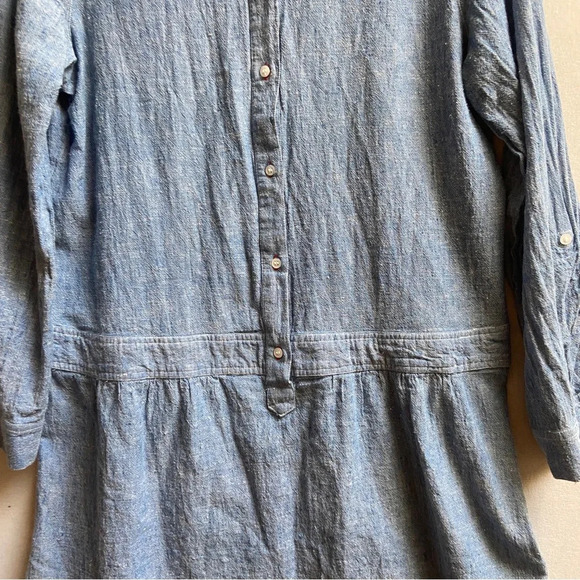 Soft Joie Amiri Cotton Linen Chambray Drop Waist button Shirt Dress Size L - Picture 5 of 11